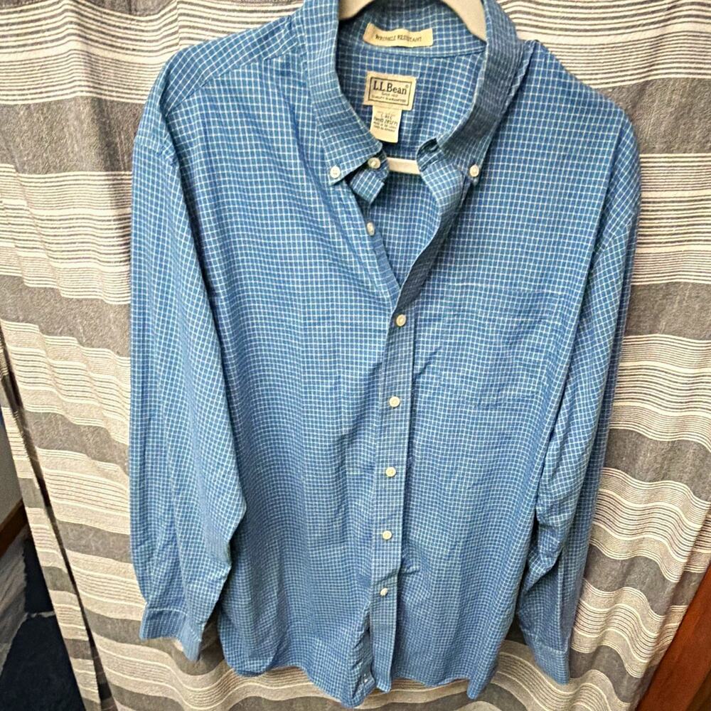 L.L.Bean Men L Regular Cotton Check Long Sleeve Button-Down Wrinkle Resistant